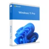 Boîte de Windows 11 Professionnel, design bleu abstrait avec logo Windows et texte visible "Windows 11 Pro" en façade.