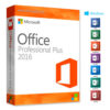 Boîte d'Office 2016 Professionnel Plus affichant le logo Office et les icônes Word, Excel, PowerPoint, OneNote, Outlook, Publisher et Access pour Windows.