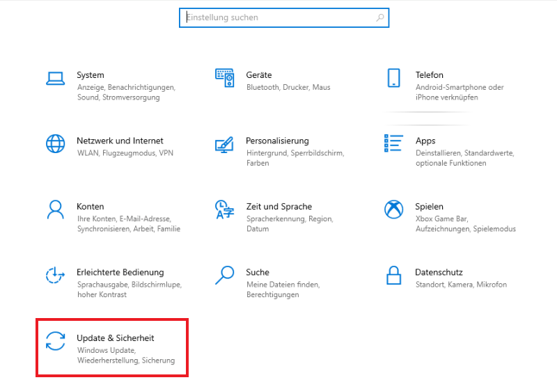Capture d'écran du menu des paramètres de Windows mettant en évidence l'option 'Mise à jour et sécurité' en bas à gauche.