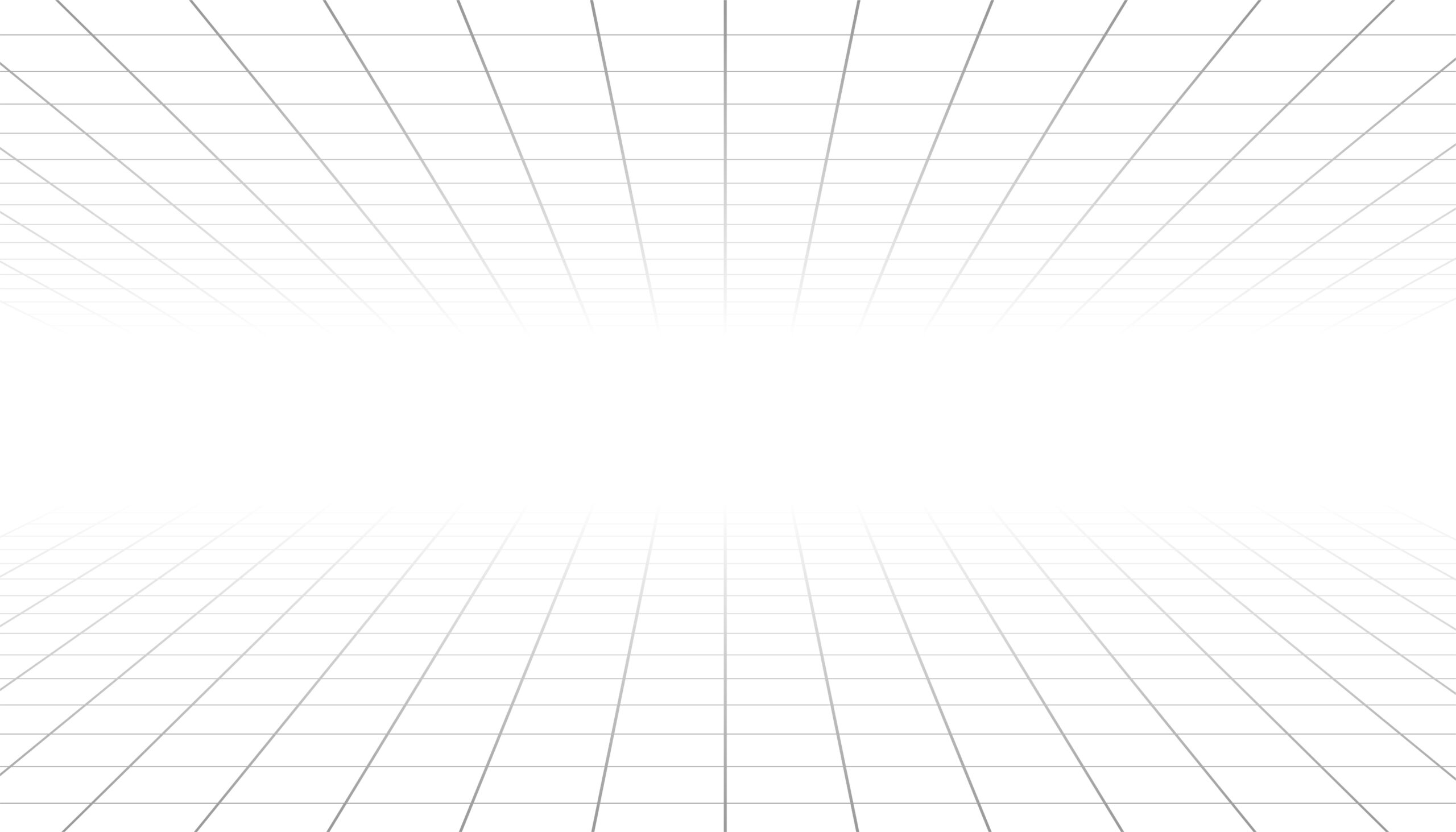 Fond blanc avec des lignes fines grises formant une grille en perspective, évoquant un espace futuriste 3D. Les lignes s'estompent vers le centre.