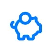 Icône tirelire bleu en contour sur fond blanc, représentant l'épargne et la gestion financière pour Keyfy.fr.