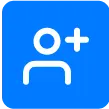 Silhouette blanche d'une personne avec un signe plus près de la tête sur fond bleu, symbole pour ajouter un contact ou ami.