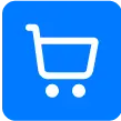 Icône de panier blanc sur fond carré bleu, symbolisant une boutique en ligne ou une application e-commerce sur keyfy.fr.
