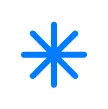 Symbole bleu en forme d'astérisque à huit branches sur fond blanc, évoquant une étoile ou un éclat lumineux, pour accessibilité.