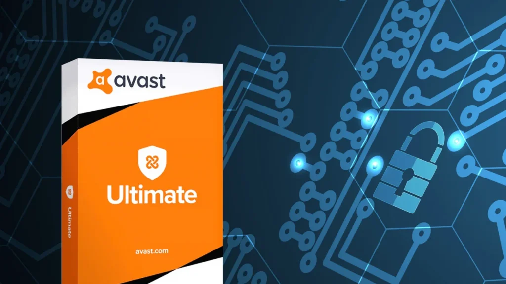 Avast Ultimate box against a stylized security/network background