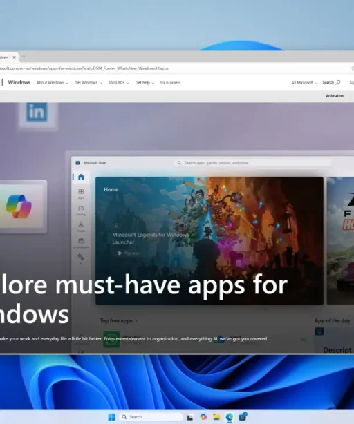 Bureau Windows 11 affichant Microsoft Edge sur la page "Explore must-have apps for Windows" avec icônes d'apps et bannière Forza Horizon 5. Barre des tâches visible en bas.