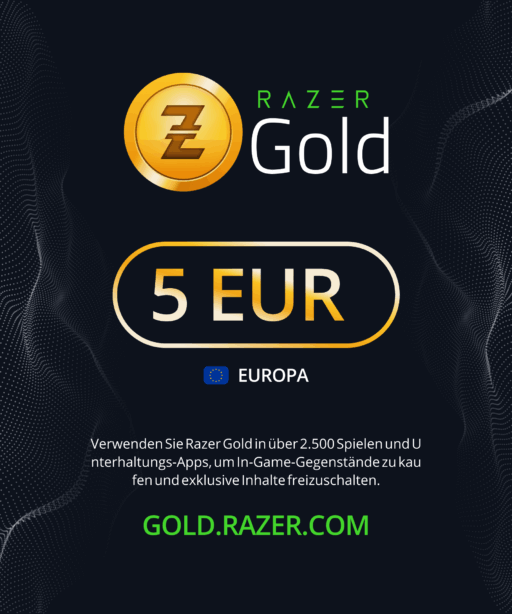 Carte cadeau Razer Gold 5 EUR Europe : achetez dans 2 500+ jeux et apps, contenus exclusifs. Plus d'infos sur gold.razer.com.