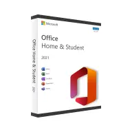 Boîte de Microsoft Office Home & Student 2021 affichant logo Microsoft, nom du produit, année et icônes Word, Excel, PowerPoint.
