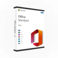 Boîte Microsoft Office Standard 2021 avec logos Microsoft, Office et icônes Word, Excel, PowerPoint, Outlook, Publisher, Access sur fond blanc.